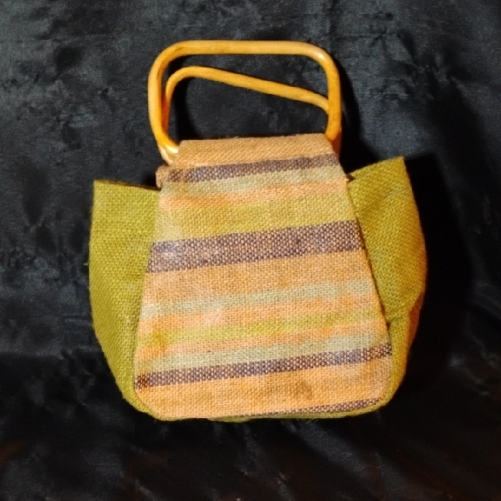 Vtg. Striped Tan and Green Women's Bag #A